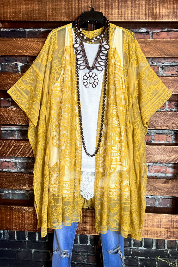 A FABULOUS HEART MUSTARD LACE DUSTER CARDIGAN