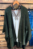 Take It Easy Oversized Cozy Chunky Pocket Ruana Cardigan in Dark Olive