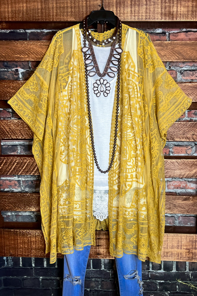 A FABULOUS HEART MUSTARD LACE DUSTER CARDIGAN