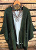 Take It Easy Oversized Cozy Chunky Pocket Ruana Cardigan in Dark Olive