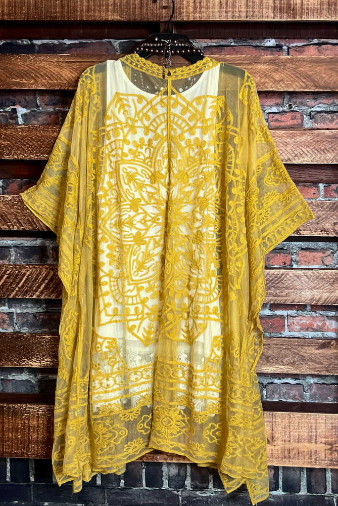 A FABULOUS HEART MUSTARD LACE DUSTER CARDIGAN