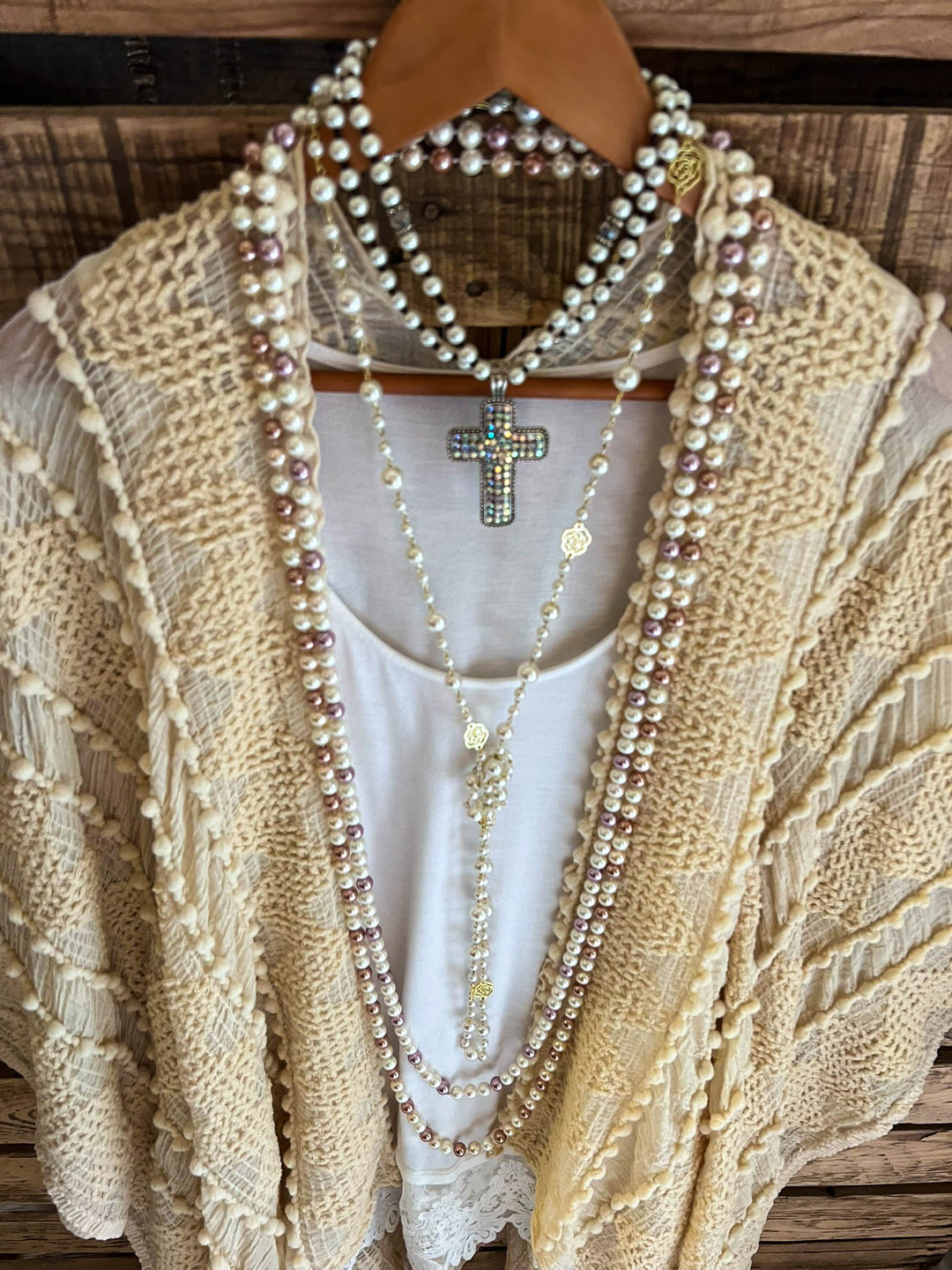 GENUINE SOUL SOFT BOHO EMBELLISHED KIMONO IN BEIGE