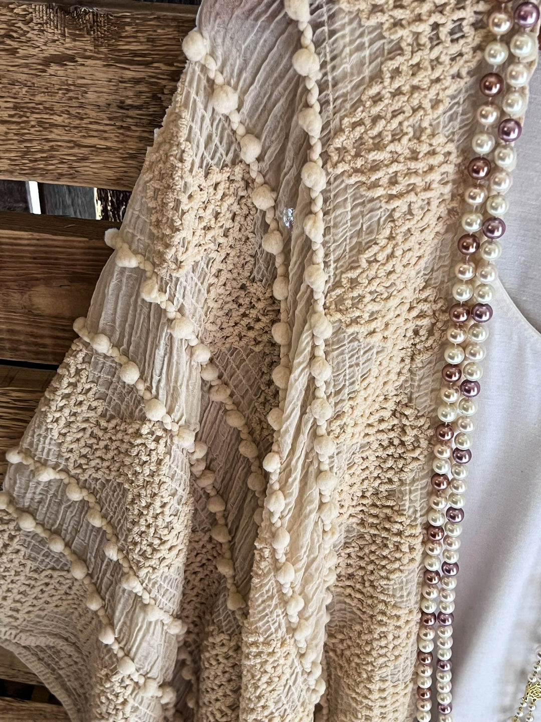 GENUINE SOUL SOFT BOHO EMBELLISHED KIMONO IN BEIGE