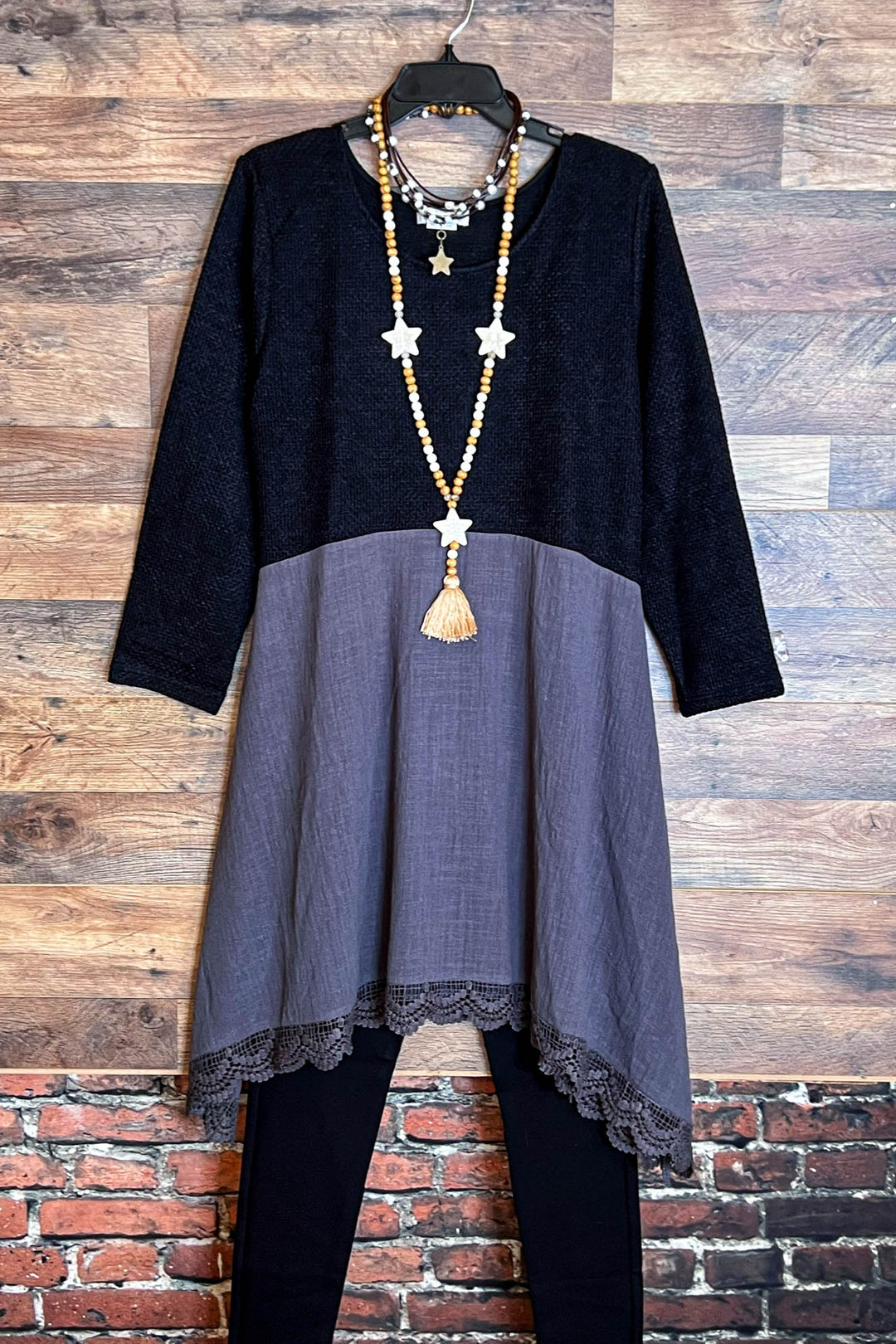 16-26 SIZE - EMPIRE WAIST DRESS TUNIC BLACK & GRAY-------SALE