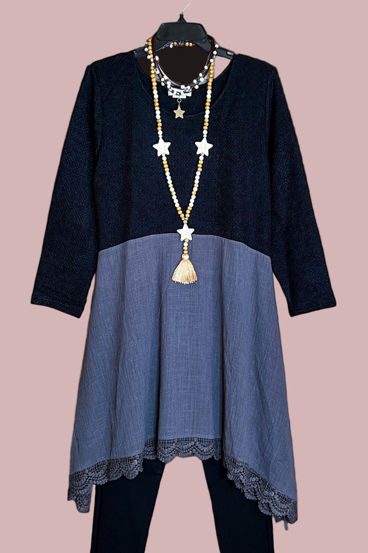 16-26 SIZE - EMPIRE WAIST DRESS TUNIC BLACK & GRAY-------SALE