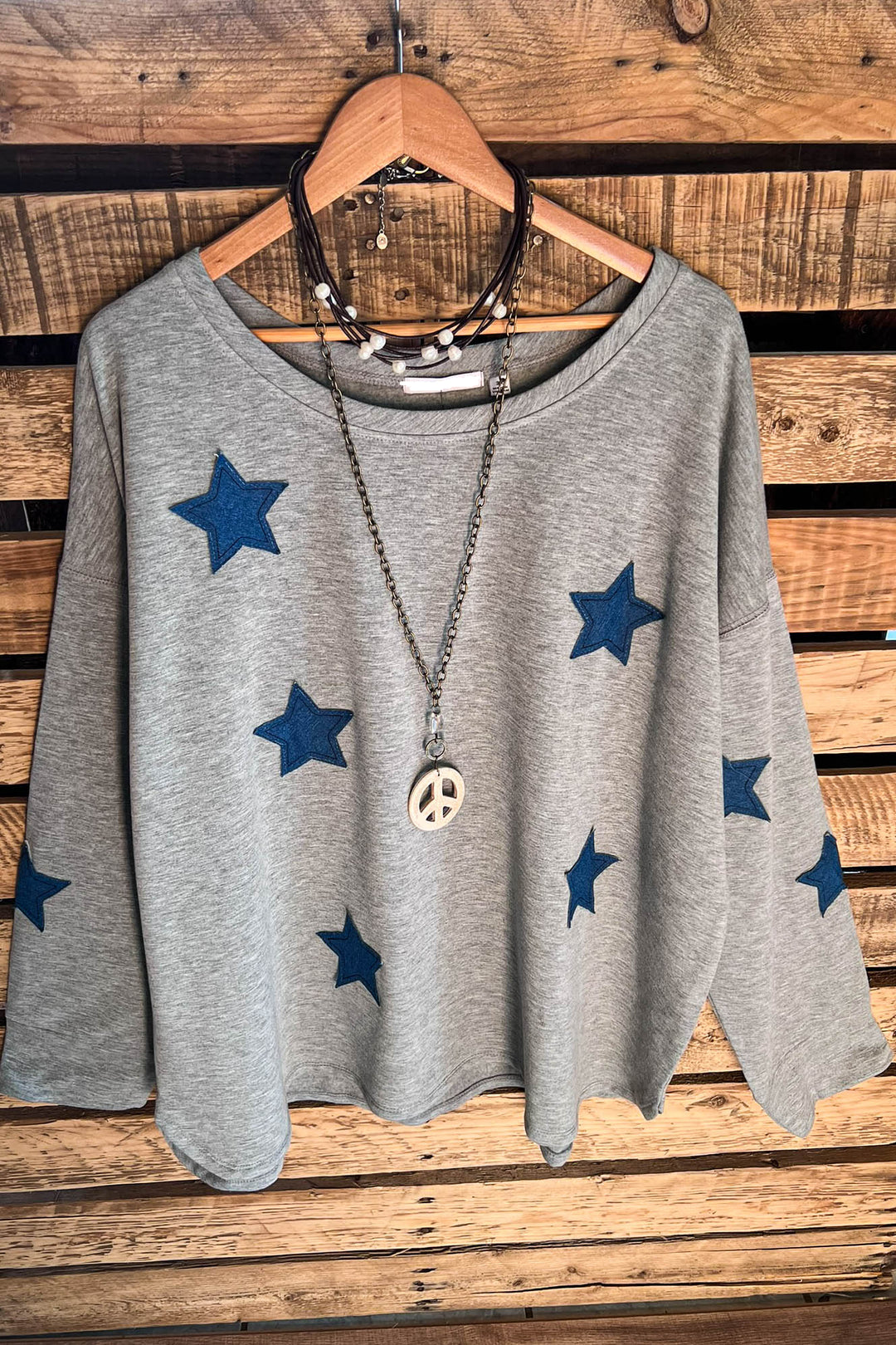 HOLDING OUT HOPE STARS PATCH TUNIC IN GRAY