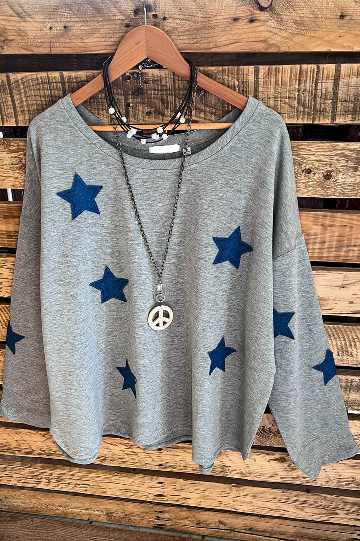 HOLDING OUT HOPE STARS PATCH TUNIC IN GRAY