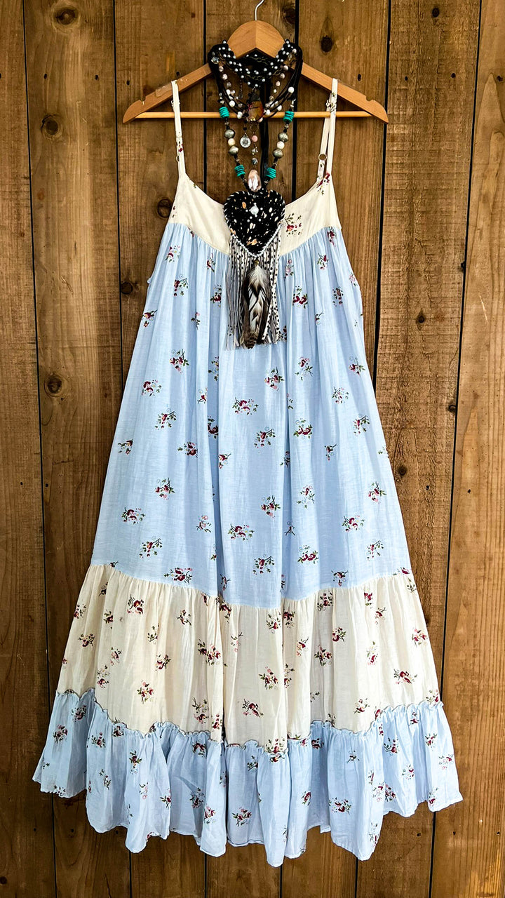 Afternoon Garden Views Dress - 100% Cotton Sky Blue