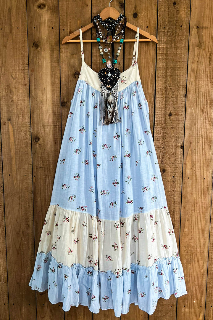 Afternoon Garden Views Dress - 100% Cotton Sky Blue