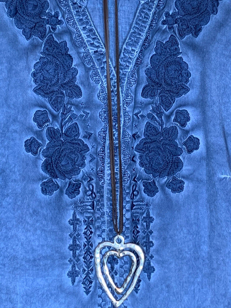 KEEP LOVE ALIVE EMBROIDERED DENIM BLUE DRESS TUNIC