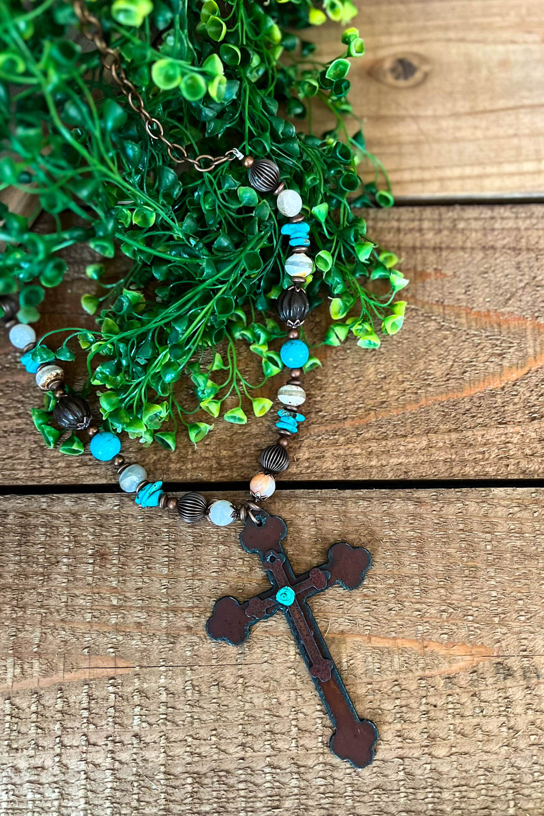 Blue Rose Cross Renaissance Inspired Necklace