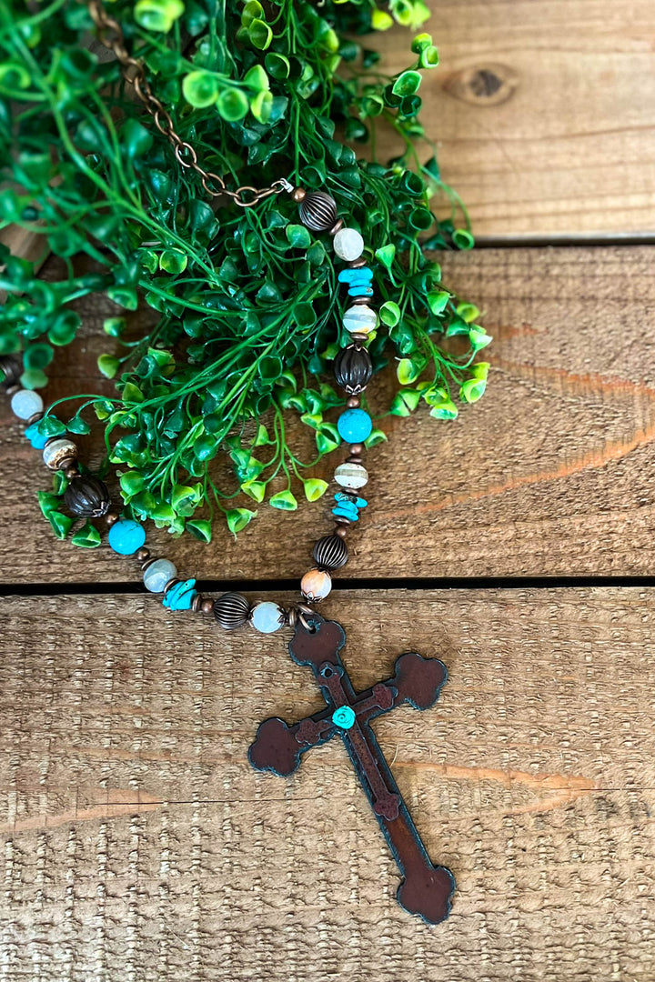 Blue Rose Cross Renaissance Inspired Necklace