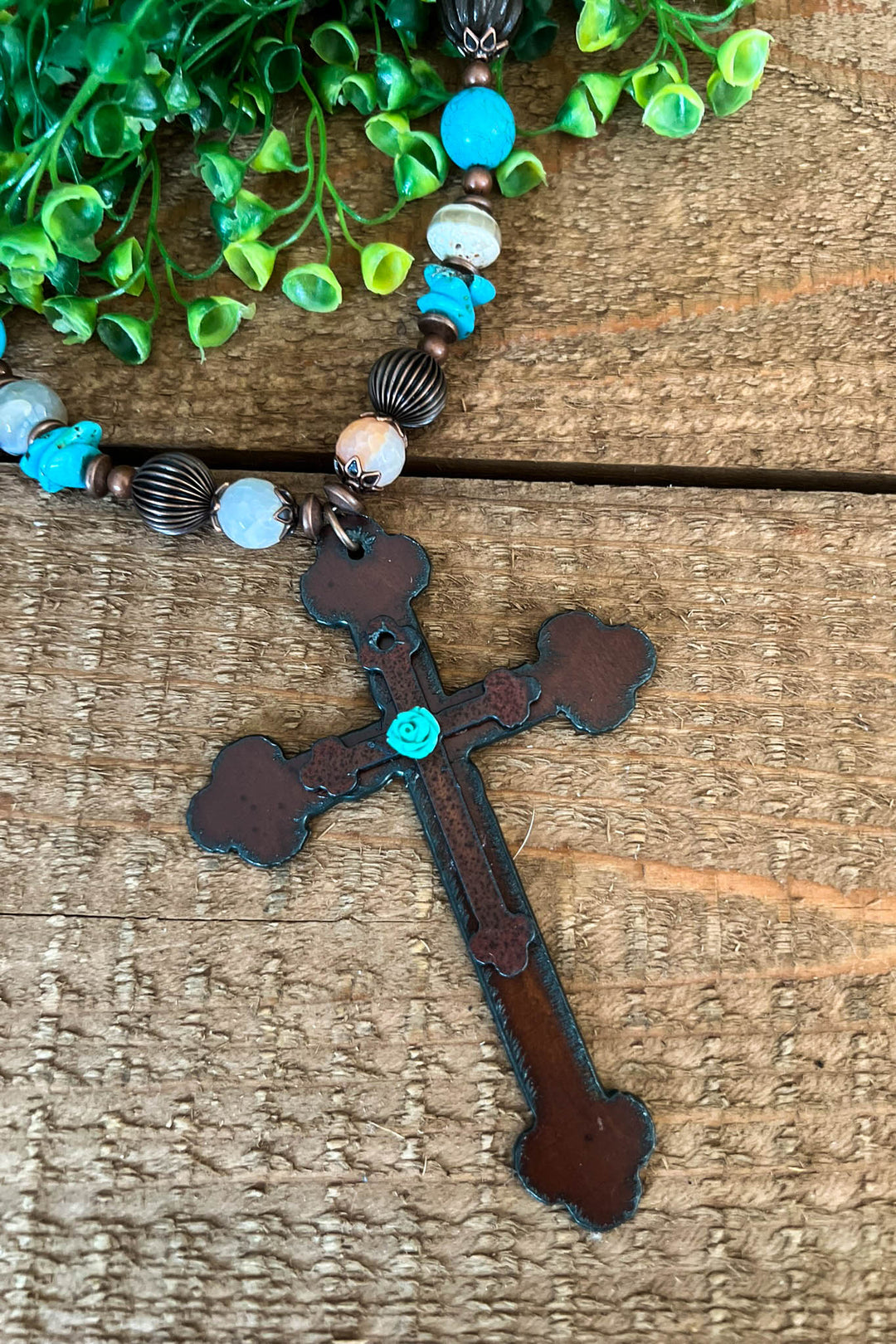 Blue Rose Cross Renaissance Inspired Necklace