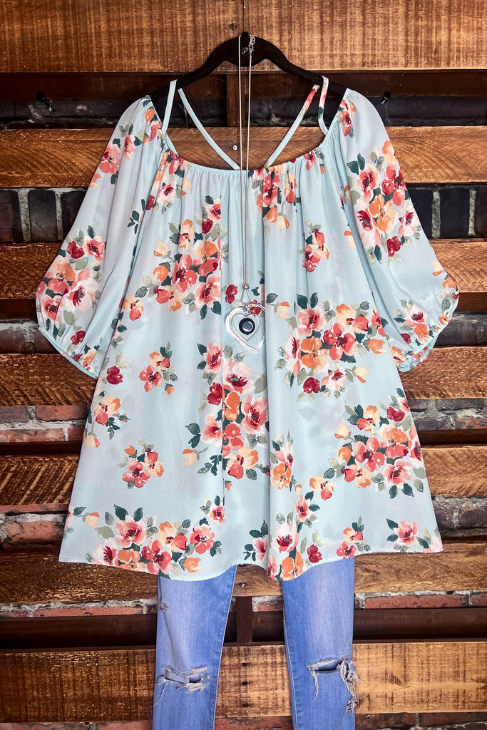 SWEET BLOSSOMS MINT-BLUE FLORAL TOP