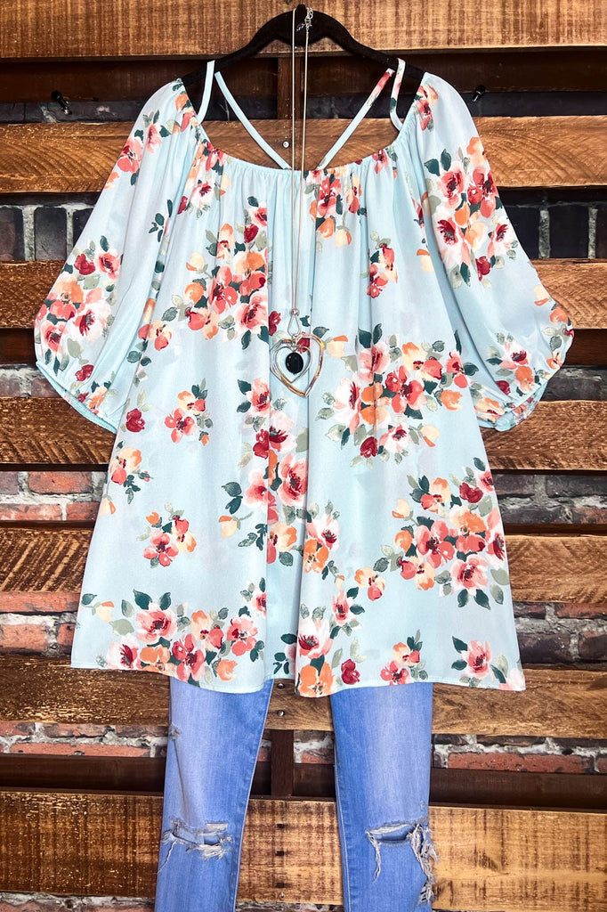 SWEET BLOSSOMS MINT-BLUE FLORAL TOP