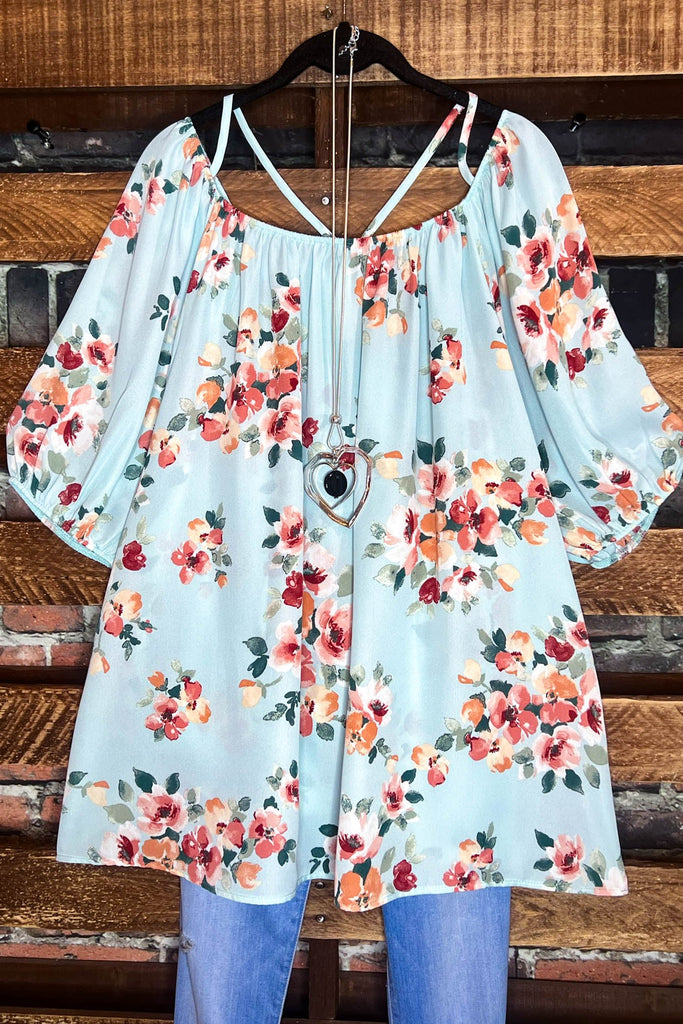 SWEET BLOSSOMS MINT-BLUE FLORAL TOP