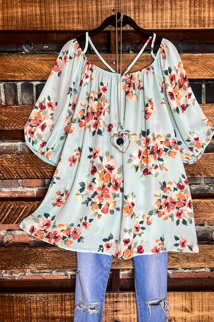 SWEET BLOSSOMS MINT-BLUE FLORAL TOP