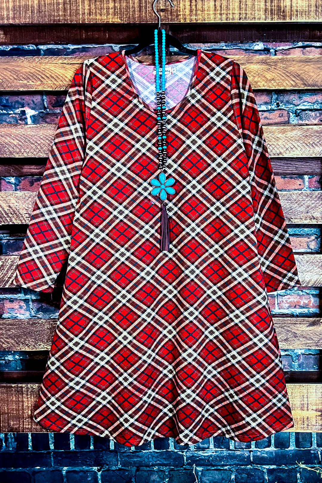 red plaid sweater dress WALK THE LINE PLAID SWEATER DRESS LONG SLEEVE IN RED---------------SALE