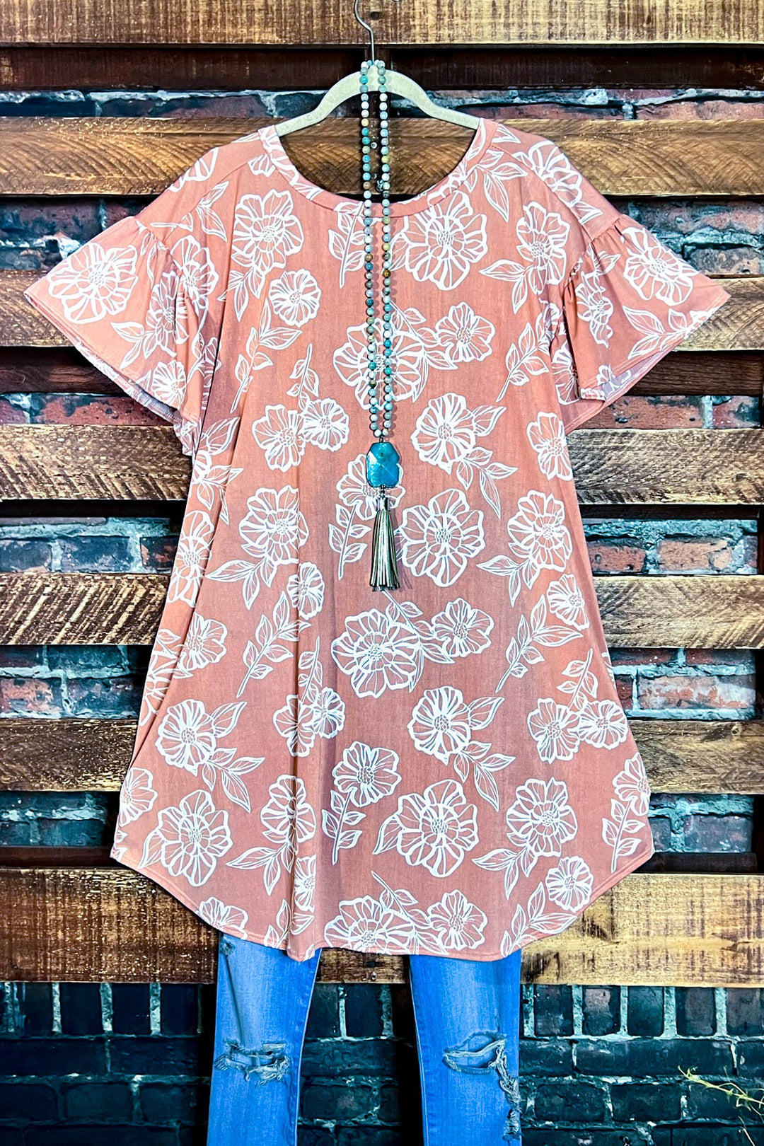 GOOD TIMES LYCRA FLORAL DRESS TUNIC - SALMON