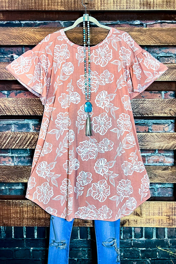 GOOD TIMES LYCRA FLORAL DRESS TUNIC - SALMON