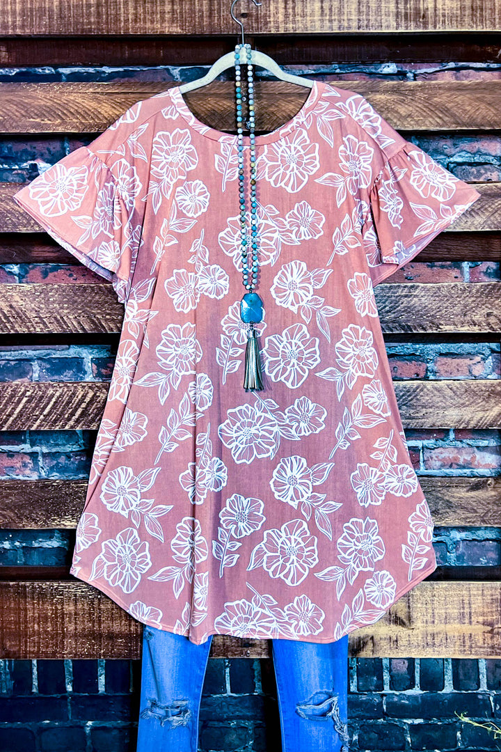 GOOD TIMES LYCRA FLORAL DRESS TUNIC - SALMON