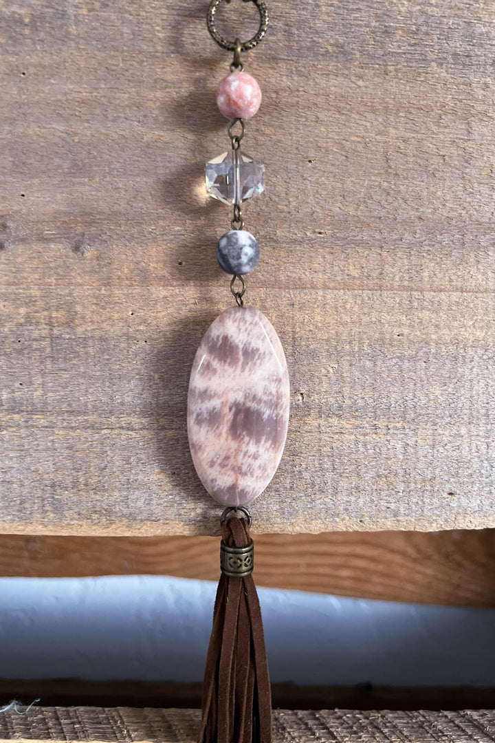 Natural Stone Beads & Charm Tassel Necklace