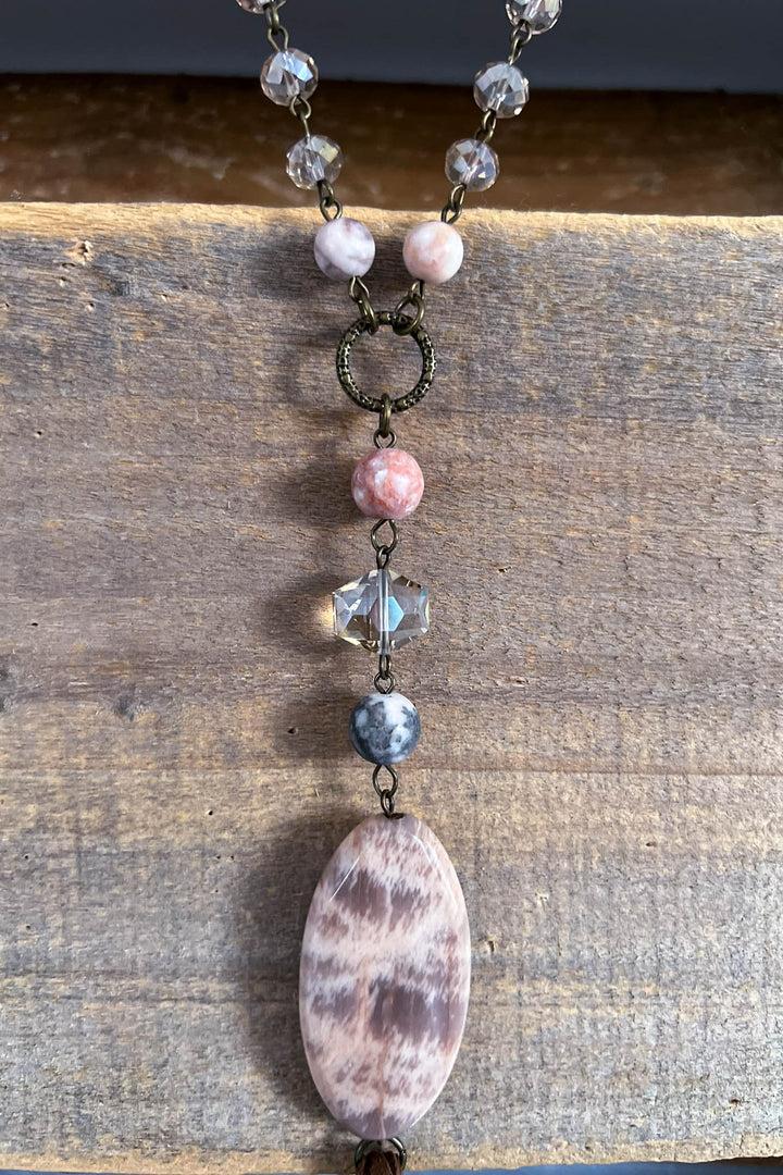 Natural Stone Beads & Charm Tassel Necklace
