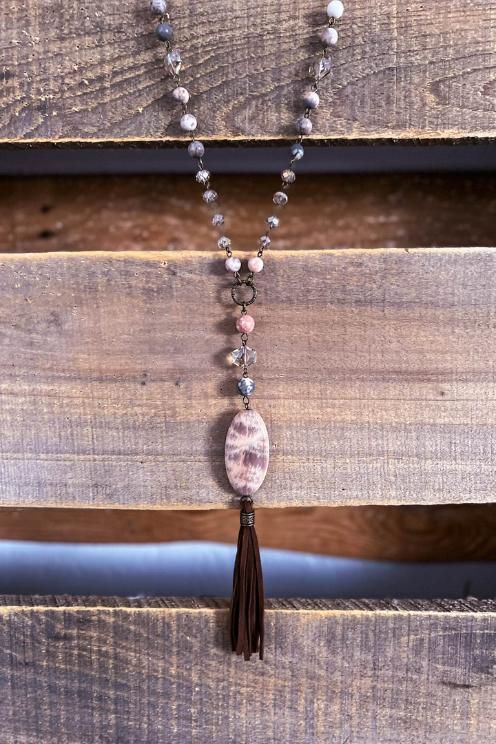 Natural Stone Beads & Charm Tassel Necklace