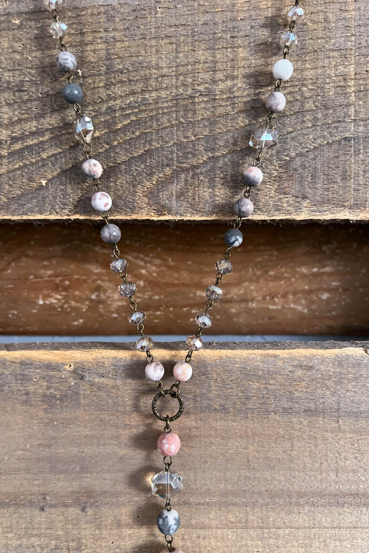 Natural Stone Beads & Charm Tassel Necklace