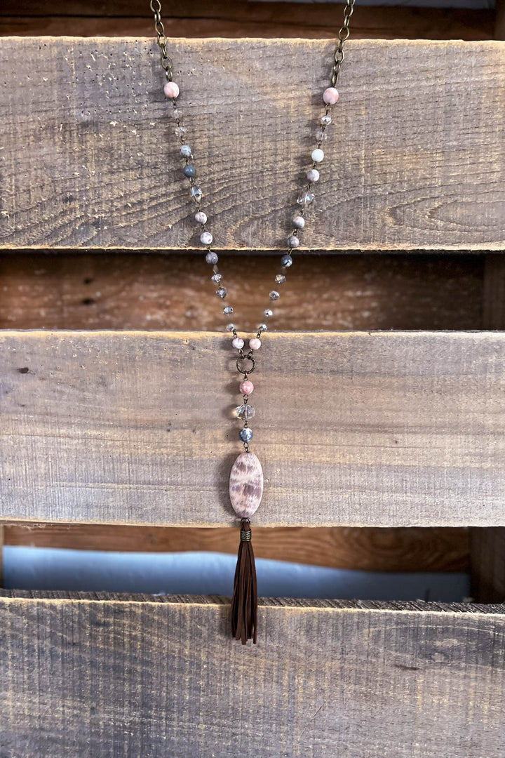 Natural Stone Beads & Charm Tassel Necklace