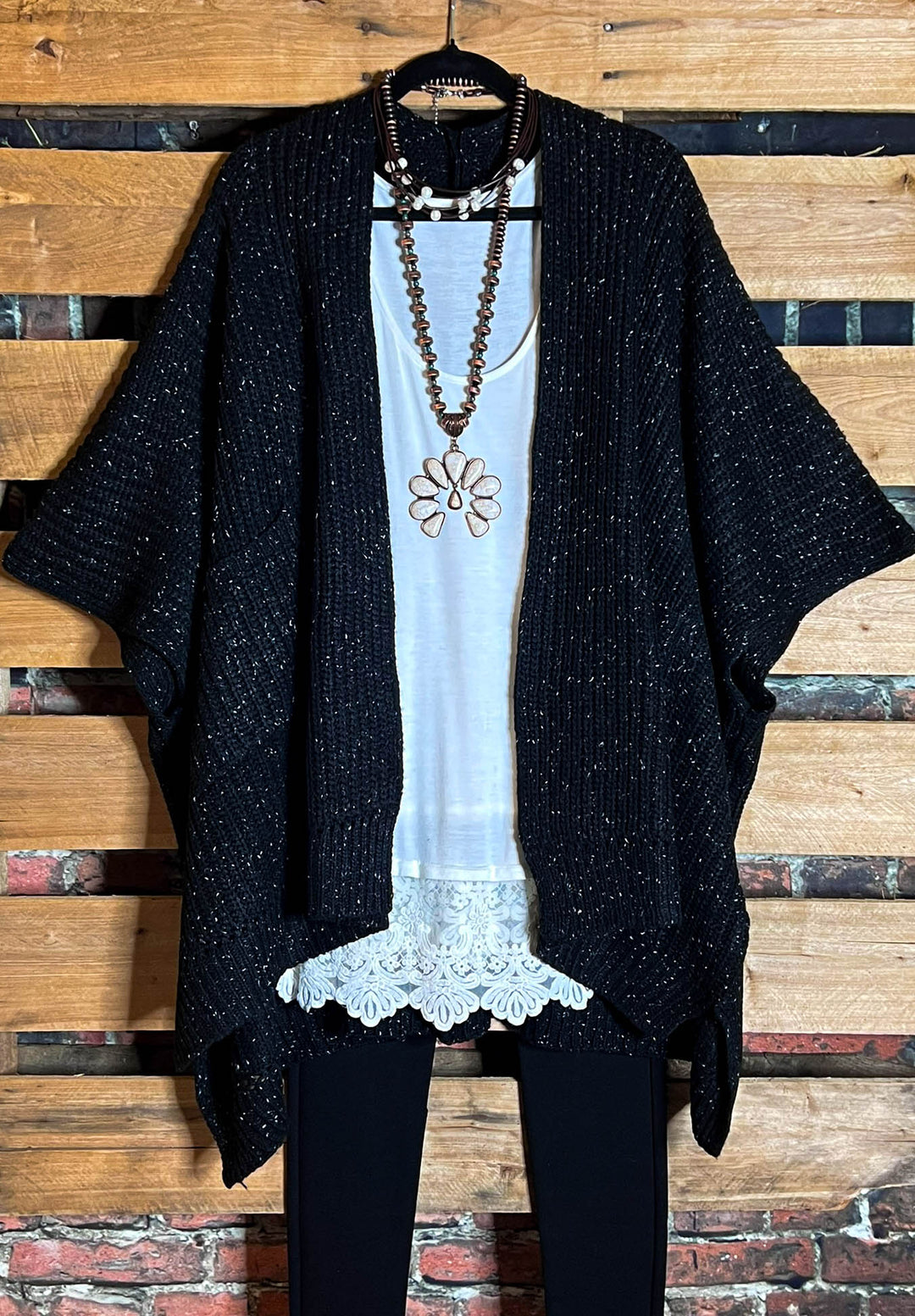 Take It Easy Oversized Cozy Chunky Pocket Ruana Cardigan in Black