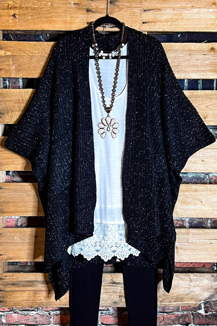 Take It Easy Oversized Cozy Chunky Pocket Ruana Cardigan in Black