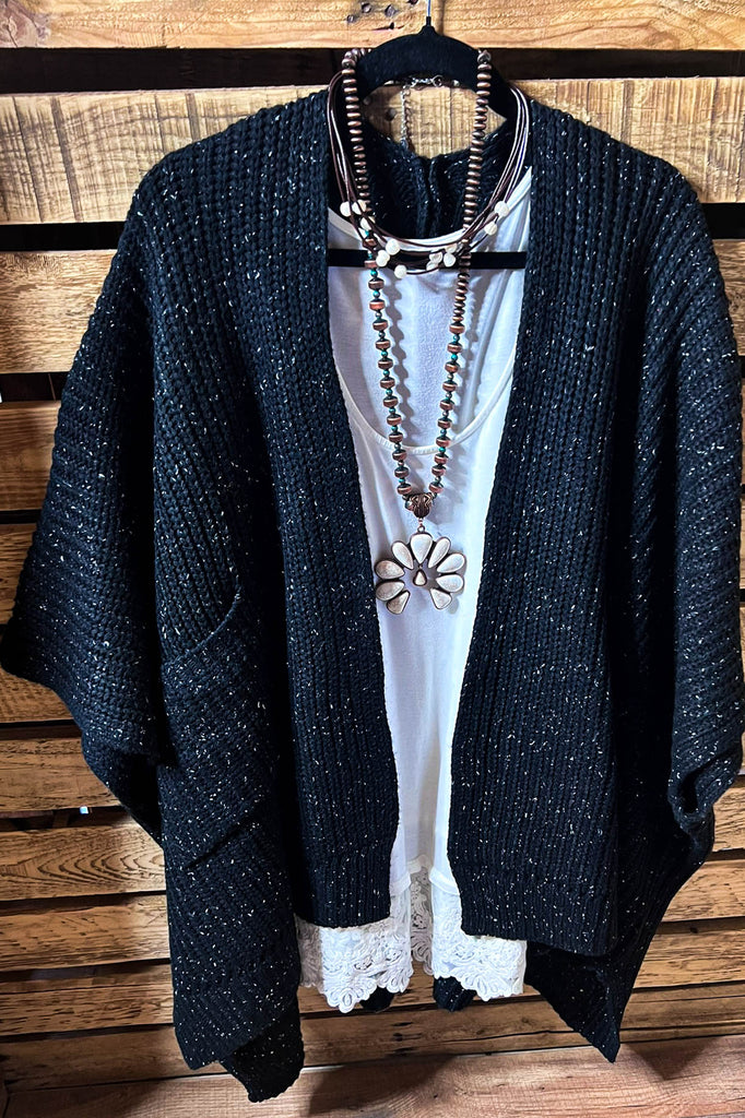 Take It Easy Oversized Cozy Chunky Pocket Ruana Cardigan in Black