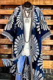 Forever Joyful Boho Tie Dye & Embroidered Kimono in Navy Blue