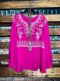 INSPIRED TO DREAM AGAIN HOT PINK PRETTY EMBROIDERY TOP
