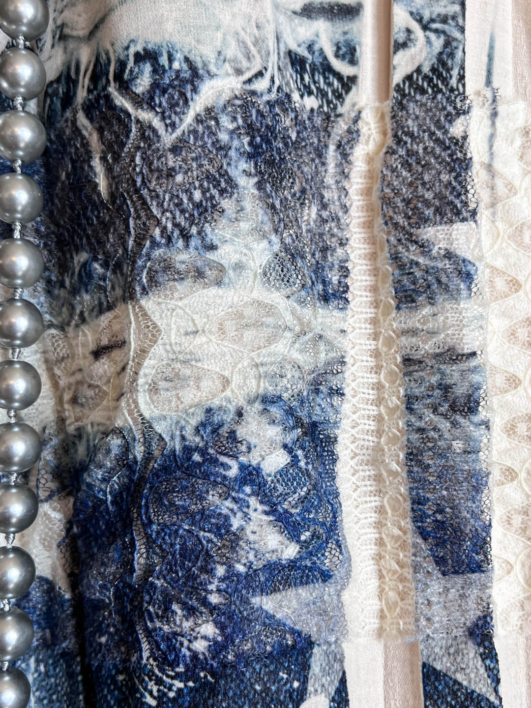 Queen Of Stars Comfort Lace Shirt Jacket In Beige & Blue Denim