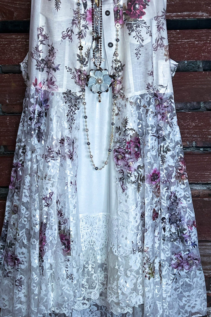 A Touch Of Love Fab. Lace Long Vest In Ivory & Multi-Color