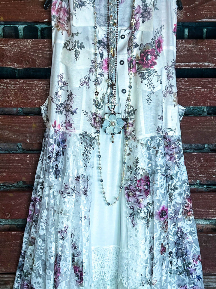 A Touch Of Love Fab. Lace Long Vest In Ivory & Multi-Color
