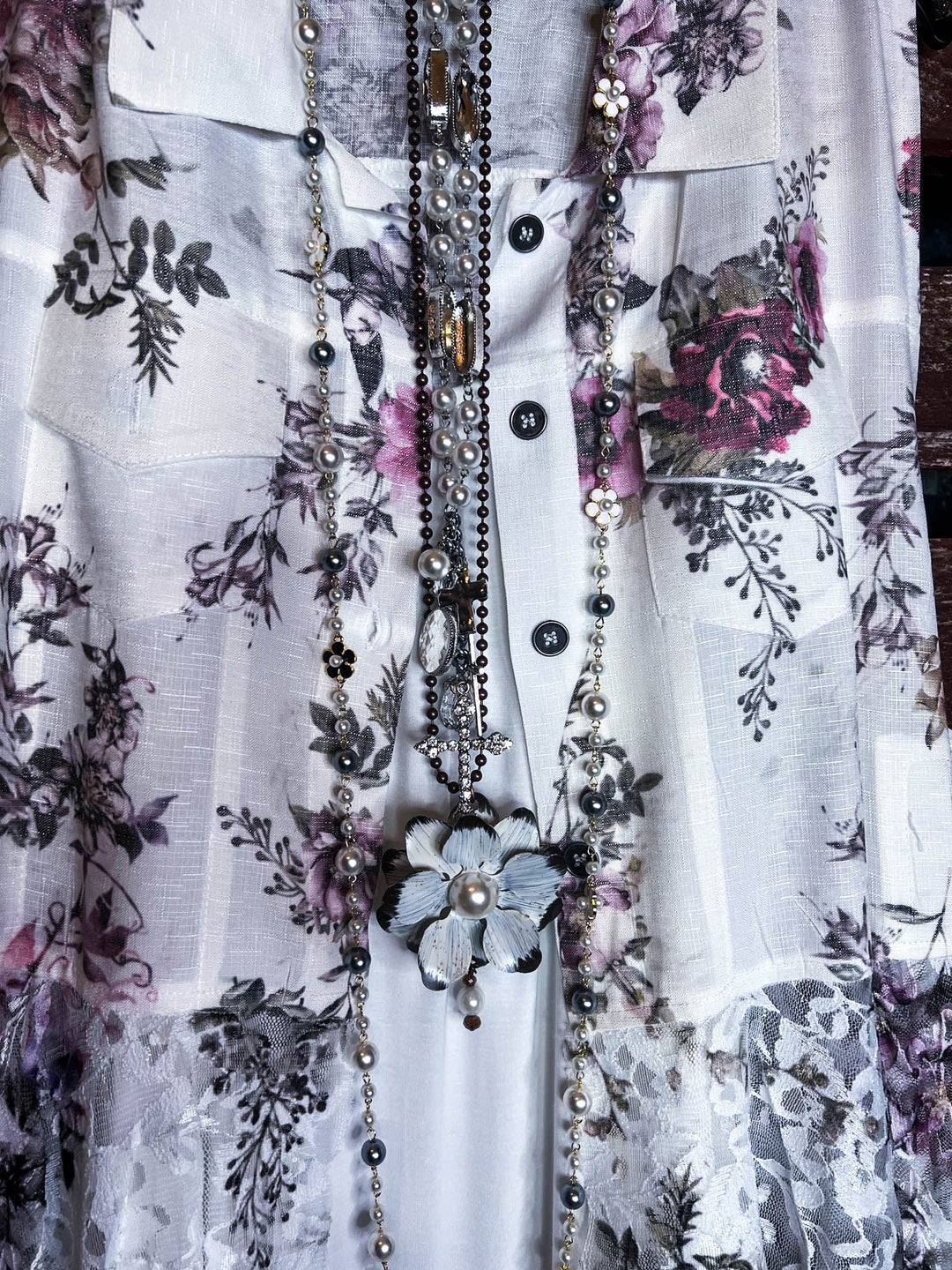 A Touch Of Love Fab. Lace Long Vest In Ivory & Multi-Color