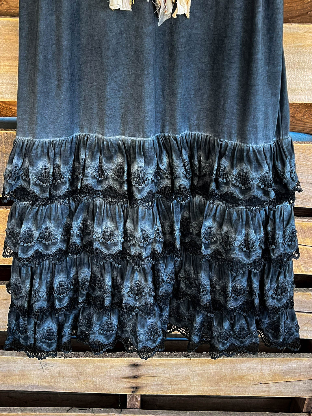 Lacey Layers Maxi Dress Cotton Linen Blend - Made in USA - Black