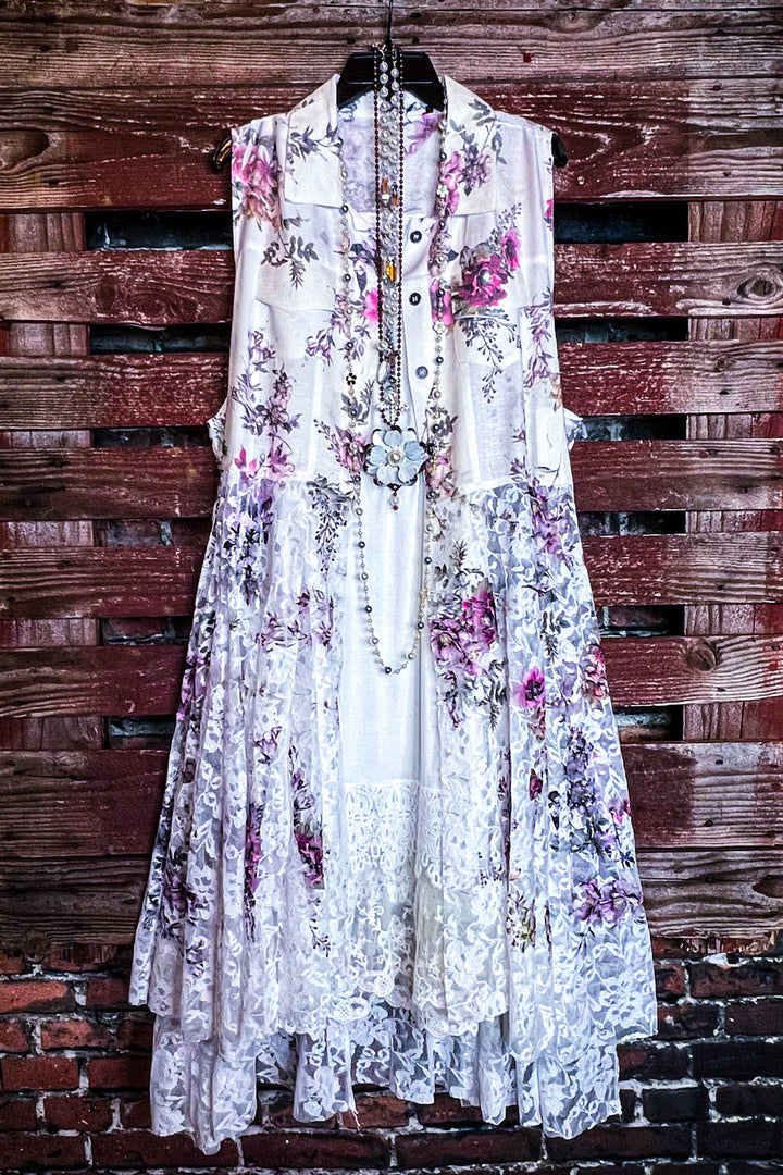 A Touch Of Love Fab. Lace Long Vest In Ivory & Multi-Color