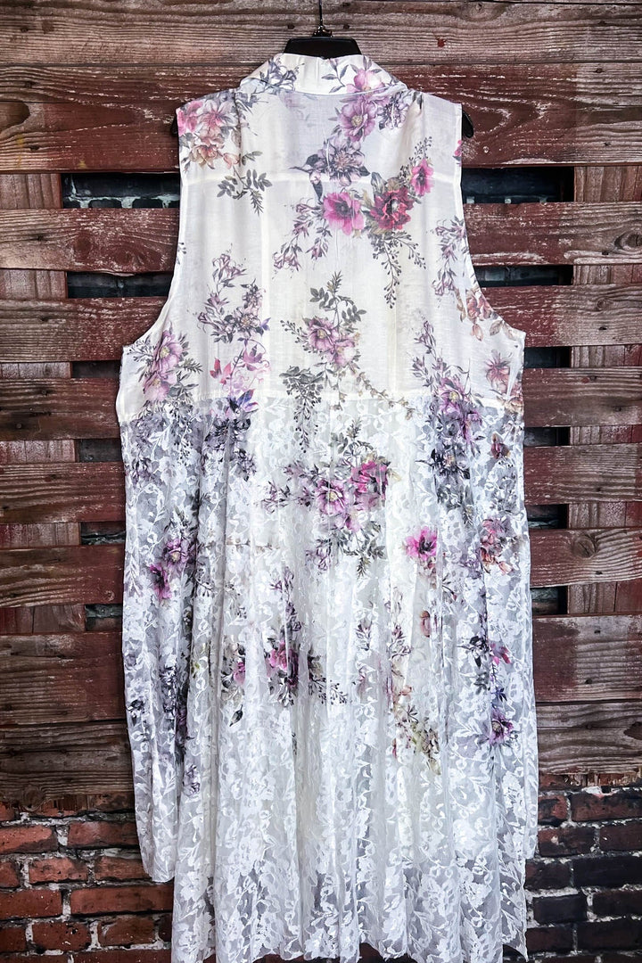 A Touch Of Love Fab. Lace Long Vest In Ivory & Multi-Color