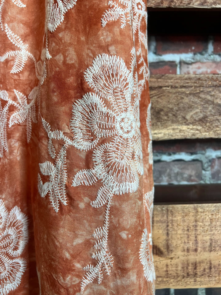 Le Bohemian Magic Dance Rust Beige Tie Dye Embroidered Kimono