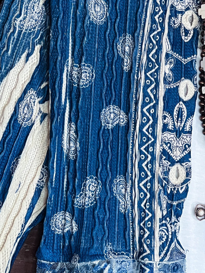 INDIGO MOON FAB PAISLEYS LACE CARDIGAN LONG JACKET BLUE ROYAL