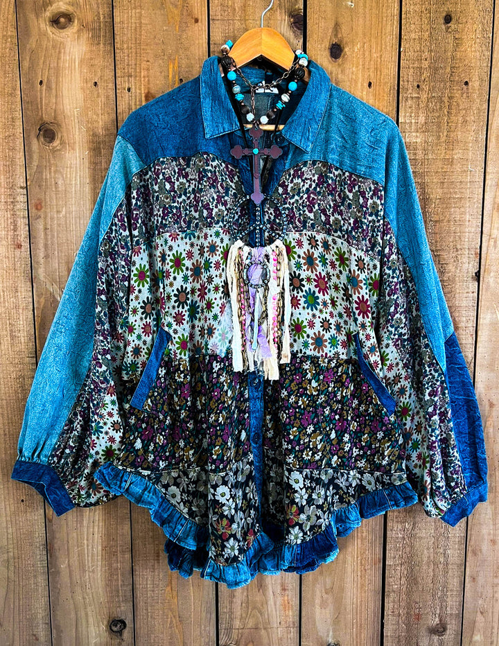 Drift Into Bloom Patchwork Oversized Top Jacket - 100% Cotton