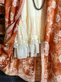 Le Bohemian Magic Dance Tie Dye & Embroidered Kimono in Beige & Rust