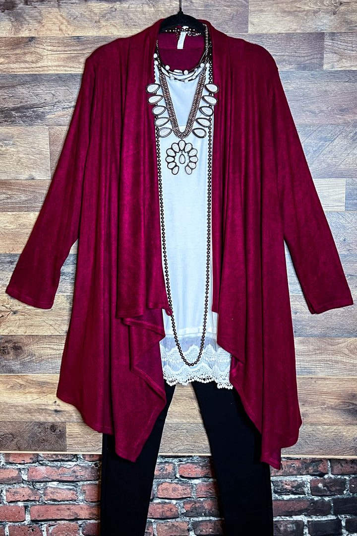 14-24 SIZE - JUST LIKE THAT A CARDIGAN SWEATER BURGUNDY-------SALE