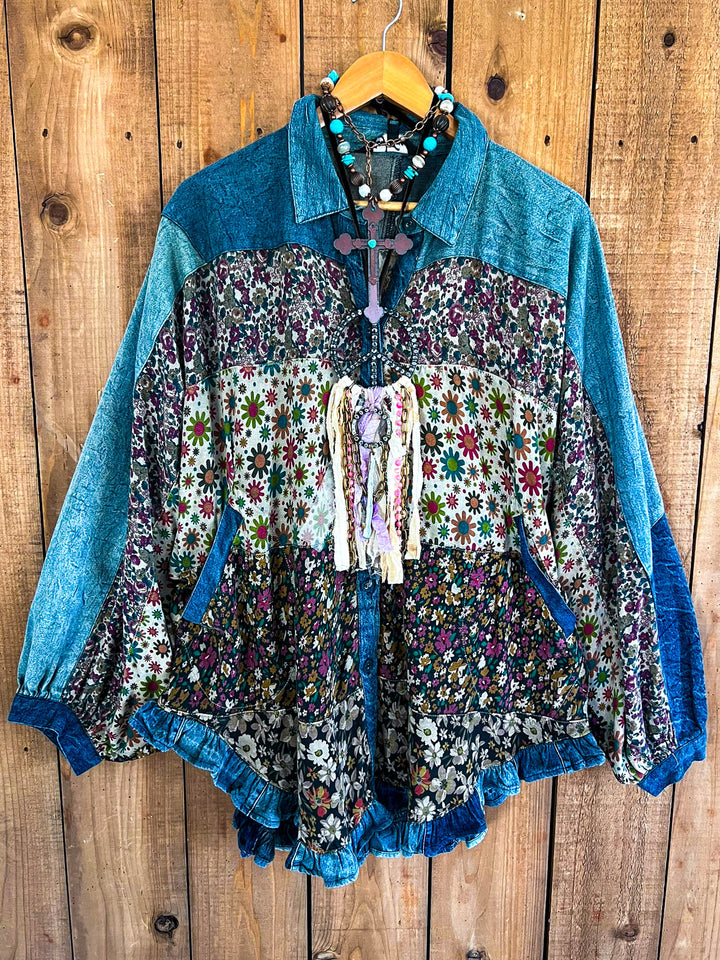 Drift Into Bloom Patchwork Oversized Top Jacket - 100% Cotton
