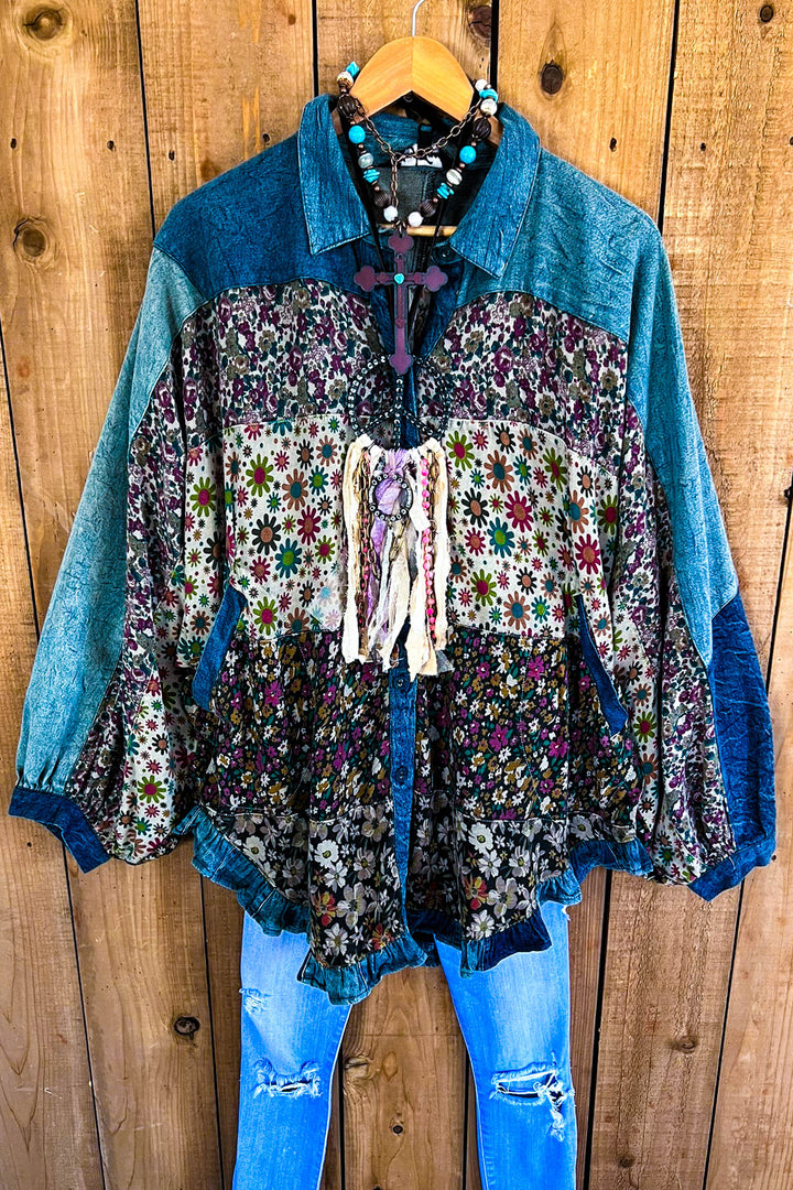 Drift Into Bloom Patchwork Oversized Top Jacket - 100% Cotton