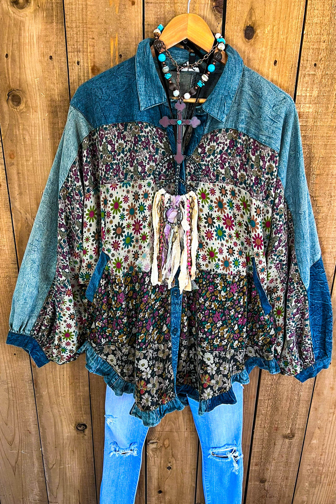 Drift Into Bloom Patchwork Oversized Top Jacket - 100% Cotton